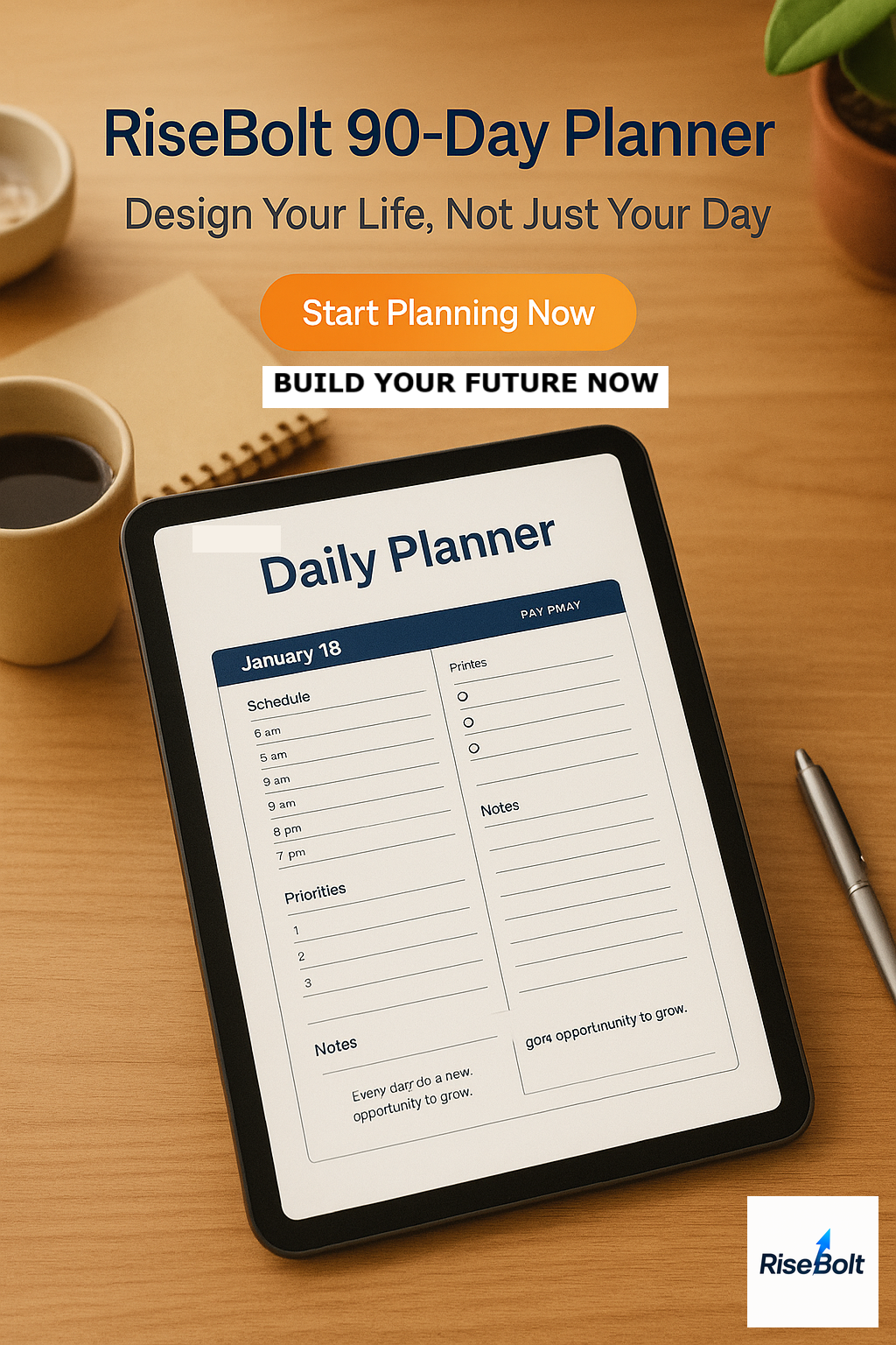 RiseBolt 90-Day Planner – Design Your Life, Not Just Your Day