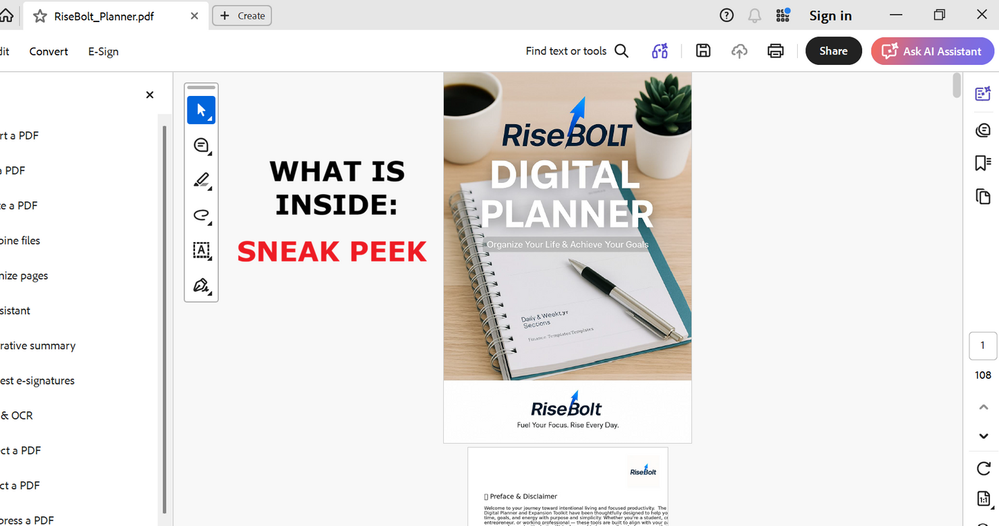 RiseBolt 90-Day Planner – Design Your Life, Not Just Your Day (Instant PDF File Download)